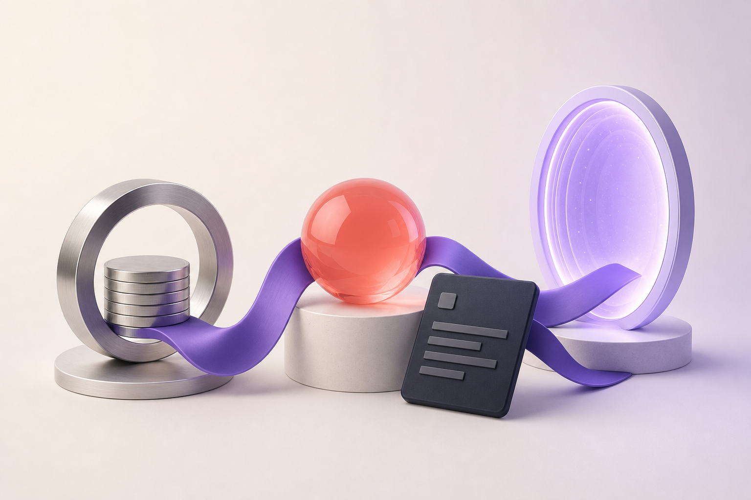 Abstract connected forms representing invoices, payments, and financial flow