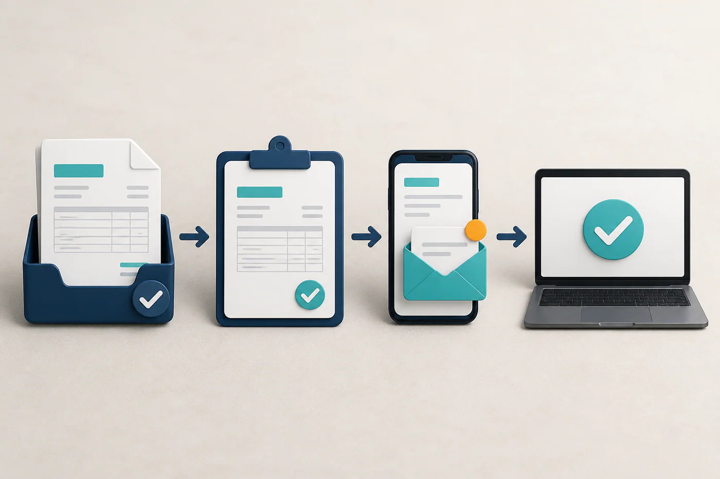Simple billing workflow arranged from approval to payment